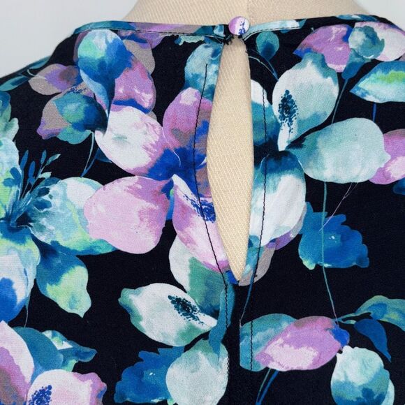 Soft‎ Surroundings Night Bloom Flutter Sleeve Floral MIDI Dress L Navy Multi - Picture 8 of 13